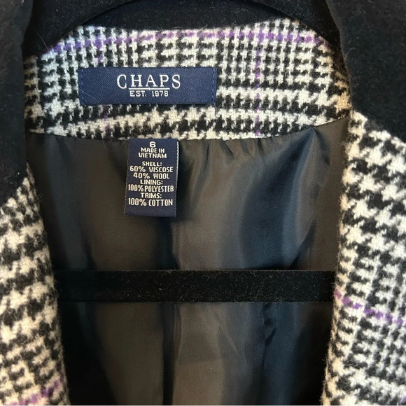 CHAPS Women's Wool Blend Houndstooth Black Blazer Size 6 Power Suit Classic - Picture 7 of 8
